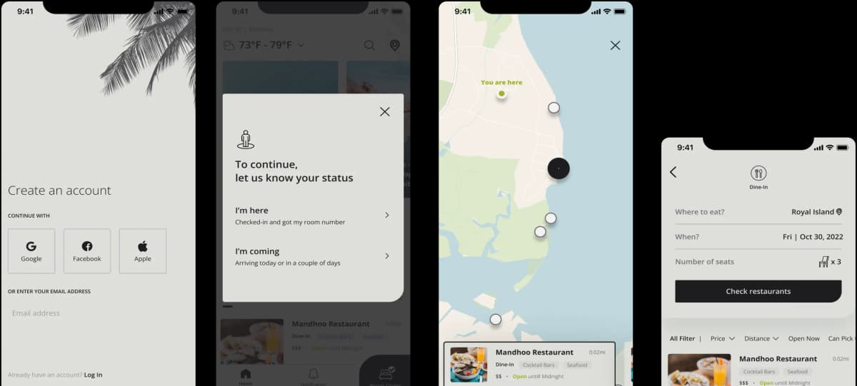 mobile screen designs from figma of guest ready app
