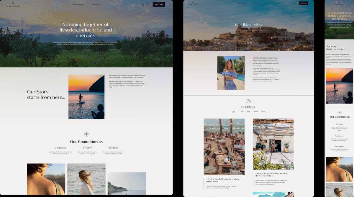 Screen designs of Alba and Rock website
