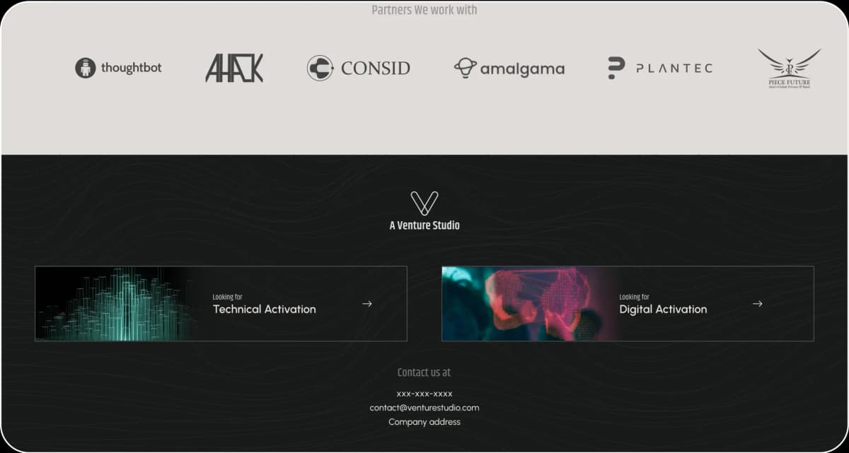 A Venture Studio footer section design