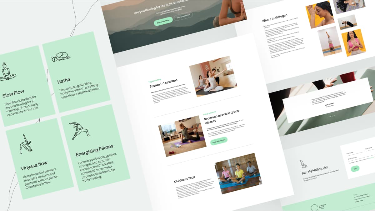 Screen designs of Chelsey Elisa Yoga website.
