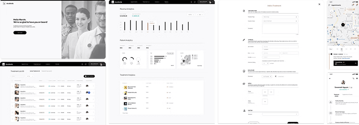 Desktop screen designs of aesthetik dashboard